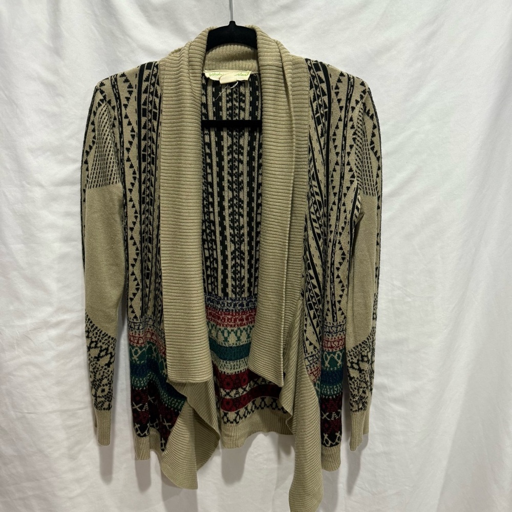 Staring at Stars Boho Fair Isle Open Front Cardigan Sweater Small Layering Aztec